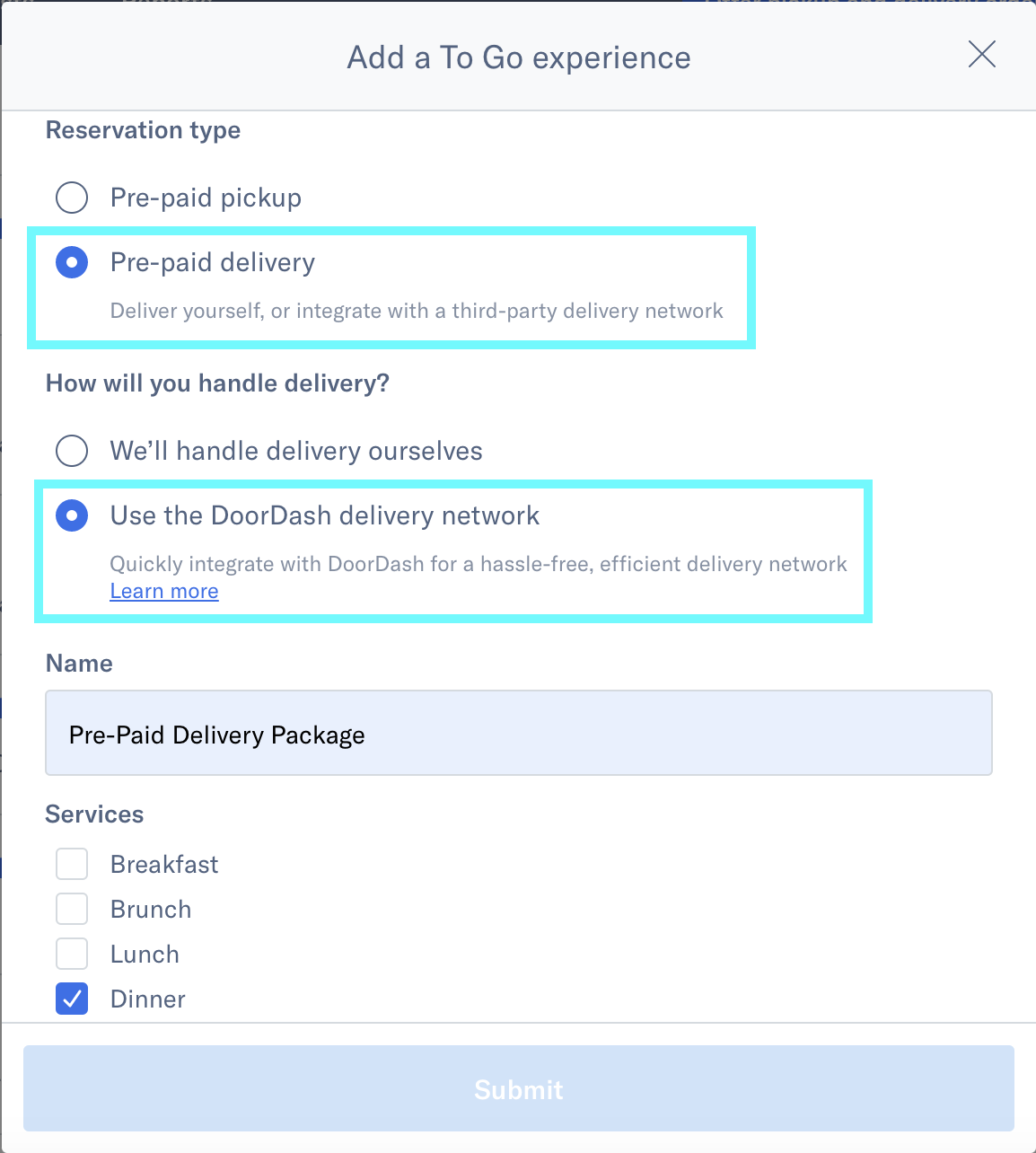 Setting Up a Delivery (Fulfilled by DoorDash) – Tock